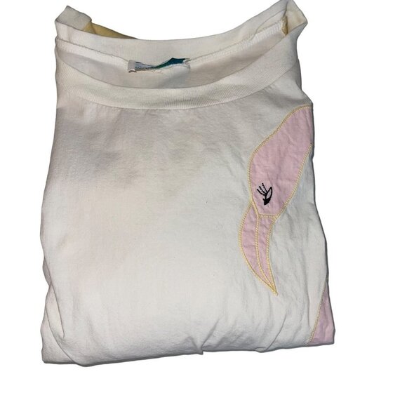 Coco Bay Miami Vintage Womens Top Size Large White Long Sleeve Flamingo Cotton - Picture 9 of 11